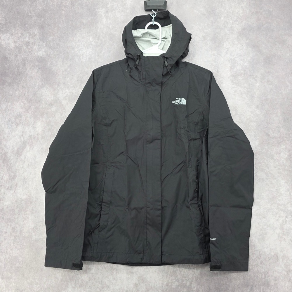 The North Face Womens DryVent Rain Jacket Black Hooded Full Zip Ripstop S/P